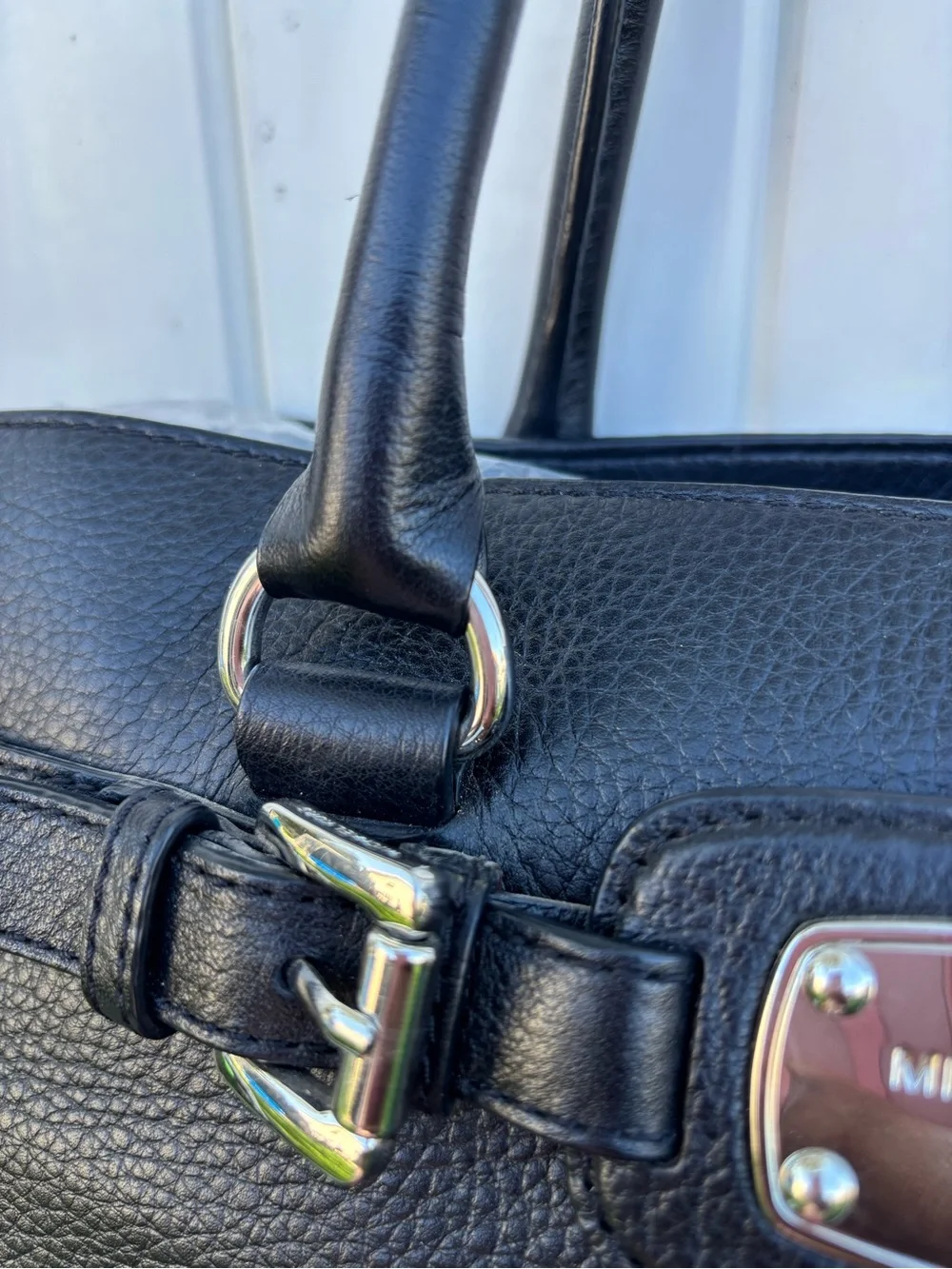 Michael Kors Large Hamilton  Satchel Tote Bag Purse  Black Pebbled Leather